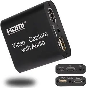 Video Audio Capture Card HDMI to USB 2.0 1080p Record with Loop Out for Gaming Streaming Teaching Video Conference and Live Broadcasting
