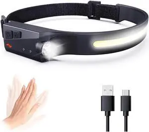 Led Headlamp Rechargeable Head Lamp to Wear Hard Hat Light Headlamp Flashlight Head Light Band Headlights for Head Led Headband Head Flashlight Strip Cob Headlamps for Adults Outdoor/Camping/Running