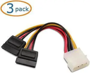 3-Pack 4 Pin Molex to Dual SATA Power Y-Cable Adapter- 6 Inches