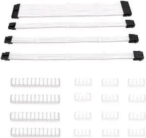 JAENFONG Sleeved Cable PC PSU Extension Cable Kit 18AWG 24Pin Motherboard, 8 (4+4) Pin CPU, 8 (6+2) Pin PCI-E Power Cables+Combs(white)