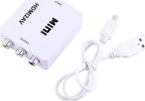 Digital RCA to HDMI Converter,1080P AV to HDMI Video Converter Mini RCA Composite CVBS Adapter with USB Charge Cable Support 1080P for PC Laptop Mini Xbox PS2 PS3 TV STB VHS VCR Camera DVD(White)