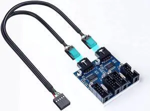 4 in 1 Internal USB Splitter Cable, Electop 9 pin USB Header Male 1 to 4 Female Extension Connector Adapter, USB 2.0 HUB Connector Port Multiplier PWM Fan Splitter Cable (30cm/0.98ft)