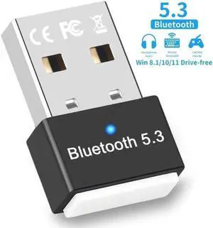 USB Bluetooth 5.3 Adapter for PC, Supports Windows 11/10/8.1 (Plug & Play), Mini 5.3+ EDR Bluetooth Dongle Receiver &Transmitter, 5.3 Bluetooth USB Adaper for PC, Laptop,Keyboard,Mouse,Headsets