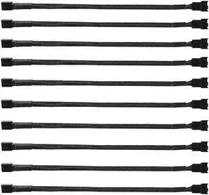 10 Pack- 11.8 inch PWM Fan Extension Cable PC Fan Extension Cable Compatible with ATX Case 3 Pin & 4 Pin Cooling Fans Durable Black Nylon Braided Case Fan Extension Cable