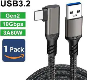 90 degrees USB C Cable [6.56ft, 2m] 10Gbps USB 3.1 Gen 2 USB A to USB C Data Transfer Braided Cord, 3A 60W Fast Charging Type C Cable for Samsung Galaxy MacBook Laptop Tablet Phone 6.56 ft. (2.0m)