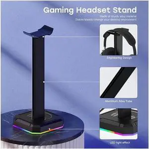 FAL Headphone Stand with Single Rolling RGB Light for Desk PC Gaming Headset,Aluminum Alloy Connecting Rod and Non-Slip Rubber Pad, Suitable for All Over -Ear Headphone(Basic Black)