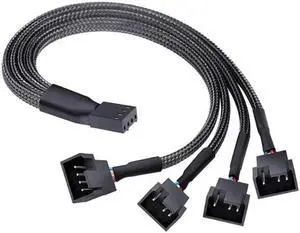 PWM Fan Splitter Cable Hub 1 to 4 Power Adpater,Motherboard PMW 4-pin Fan Sleeved Braided Y Splitter Internal Power Extension Cable for Computer CPU/Case Fan 1x4 Converter - 10 inches
