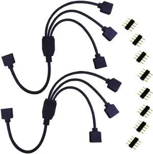 2pcs RGB LED Strip Splitter Cable 1 to 3 Ports LED Connector 4 Pin Wire Extension Cable Y Splitter for SMD 5050 3528 2835 RGB LED Tape LED Ribbon TV Backlights (1 to 3 Splitter, Black)
