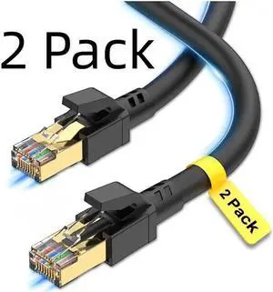 (2 Pack)Cat 8 Ethernet Cable 1.5ft (0.5m), Outdoor&Indoor, High Speed 26AWG Internet Cable 40Gbps 2000Mhz, Shielded Direct Burial RJ45 Network Cable,Weatherproof&UV Resistant Cable for Gaming/Router/M