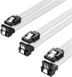 3PACK SATA Cable III 3 Pack 90 Degree Straight to Right Angle 6Gbps HDD SDD SATA Data Cable with Locking Latch 50cm 18 Inch for SATA HDD, SSD, CD Driver, CD Writer, White