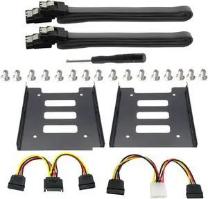 2Pack SSD Mounting Bracket 2.5 to 3.5 Adapter with SATA Cable and Power Splitter Cable,DIY 2.5" to 3.5" Internal SSD/HDD Mounting Kit (Black)
