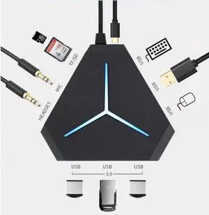 10-Port USB Hub 3.0/2.0, USB C Hub with Long Cord, SD/TF Card Reader, USB Splitter for Laptop, Keyboard, Mouse, Mac, PC, Ipad Pro, Surface Pro and USB C Devices