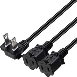 2ft(0.64m) 1-15P to Dual 1-15R Power Extension Cord Splitter US AC 2-Prong Polarized Power Cable 1 to 3 Outlet Adapter ETL Listed (90 Degree Angle) 2ft(0.64m) 1-15P to Dual 1-15R Power Extension Cord Splitter US AC 2-Prong Polarized Power Cable 1 to 3 Outlet Adapter ETL Listed (90 Degree Angle)