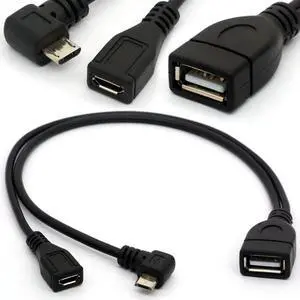 Micro USB Y Splitter Cable OTG Power Enhancer Cord USB 2.0 A Female to 90 Degree Micro USB Male and Straight Micro Female On-The-Go Adapter (Micro Male 90Degree)