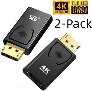 (2-Pack)4K @60HzDisplayPort to HDMI Adapter,FAL Display Port DP to HDMI Adapter Male to Female Gold Plated 2K 3D 60Hz for HP, HDTV, Dell, GPU, AMD, NVIDIA,Projector, PC,Desktop, More Desktop & Display