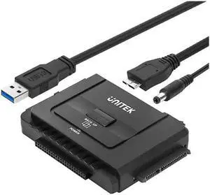 USB 3.0 to IDE and SATA Converter External Hard Drive Adapter Kit for Universal 2.5/3.5 HDD/SSD Hard Drive Disk, One Touch Backup Function and Restore Software, Included 12V/2A Power Adapter