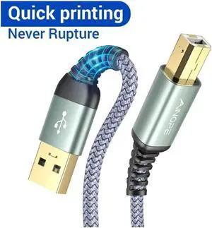 Premium Durable USB Printer Cable, 10FT/3Meter USB Printer Cable USB 2.0 Type A Male to B Male Scanner Cord High Speed for HP, Canon, Dell, Epson, Lexmark, Samsung and More (Grey)