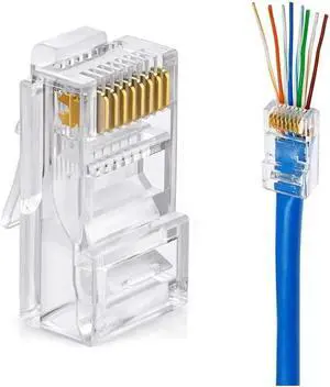 Cat6 Connector Cat6 RJ45 Ends 50-Pack Cat6 / Cat5e / Cat5 RJ45 Connector Ethernet Cable Crimp Connectors UTP Network Plug for Solid Wire and Standard Cable (Transparent)