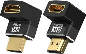 2-Pack 8K HDMI 90 Degree and 270 Degree Adapter, HDMI Right Angle Adapter Male to Female HDMI 2.1 Cable Adapter with 8K@60Hz, 4K@120Hz, HDR, eARC for HDTV Switch Laptop PS4 PS5 Xbox