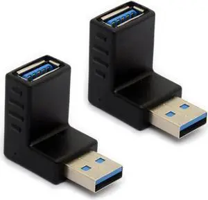 USB 3.0 Adapter 90 Degree Right Angled Gender Changers USB Connector Type A Vertical Male to Female Extender L-Shape Plug 2Pcs (Down)