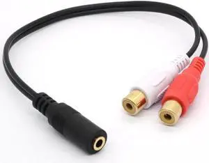 3.5mm Female to Dual RCA Female Phono Stereo Splitter Cable 3.5 Jack Socket to 2RCA Audio Adapter Extender Cord 8inch/20cm