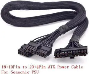 PSU Modular 18+10pin to 24Pin 20+4Pin ATX Power Supply Cable with Net for Seasonic KM3 Series X-750 X-850 SS-1050XP3 M12II Evo Series 520 620 650 750 850 Snow Silent 750 1050 FOCUS PLUS Gold