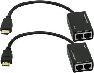 HDMI Extender,HDMI to RJ45 Network Cable Extender Converter Repeater Over Cat 5e / 6 1080p up to 30m Extender for HDTV HDPC PS4 STB 4K 2K (Double Port-30m)