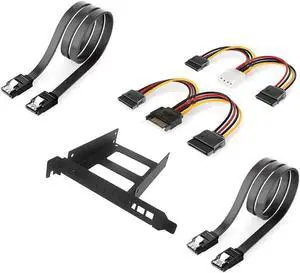 Metal PCI Slot 2.5inch IDE/SATA/SSD/HDD Mounting Bracket Rear Panel Mount Bracket Hard Drive Adapter Tray Caddy with Sata Data Cable (Full w Black Cable)