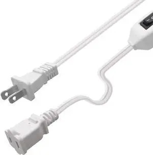 1FT(0.32M) Nema 1-15P to 1-15R Polarized US AC Power Extension Cable with 12A Switch ETL Listed Male-Female Extension Cord (White) 1FT(0.32M) Nema 1-15P to 1-15R Polarized US AC Power Extension Cable with 12A Switch ETL Listed Male-Female Extension Cord (White)