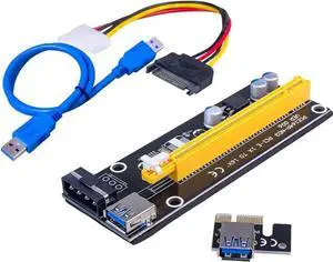 Ver006 PCI-E Mining GPU Riser Card Extender PCIE 1X to 16X Extension Cable Adapter with 0.6M USB 3.0 Cable SATA to 6Pin Power Wire for GPU Graphics Card Bitcoin Ethereum Mining (Black)