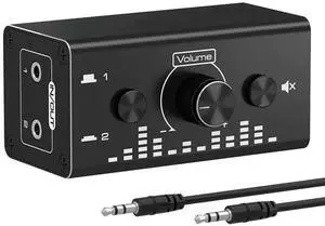 Bi-Directional 3.5mm Jack Audio Switch Selector 2 In 1 Out / 1 In 2 Out Noiseless Analogue Stereo Audio Switch with Volume Control, Sound Distribution Splitter Box for Speakers Headphones PC