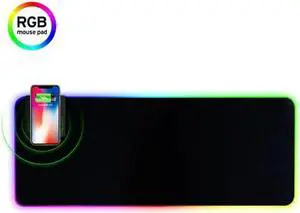 RGB Gaming XL Mouse Pad Wireless Charging , Fast Charging,10 Modes Cool Light, Extended Mouse Mat, Anti-Fray Stitching & Non-Slip Grip - Wireless Charger - 31.5"X11.8"X 0.15"(800X300X4mm)
