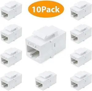 Female to Female Cat6 Keystone RJ45 Couplers 10 Pack White