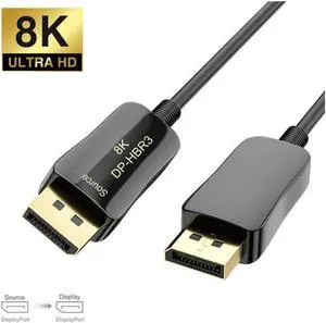 8K 4K DisplayPort Cable DP 1.4 8K@60Hz 4K@144Hz High Speed 32.4Gbps Optical Fiber Slim and Flexible DP to DP Cable 10M 33ft