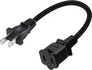 1FT(0.32M) 2 Prong US AC Polarized Power Extension Cable Cord NEMA 1-15P to 1-15R UL Listed SPT2 18AWG USA Outlet Saver Power Extension Cord (180 Degree Angle)