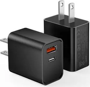 20W USB C Wall Charger for iPhone 14/13/13 Mini/13 Pro Max/12/12 Pro/12 Pro Max Cube, 2 Pack Dual Port Fast Charging Brick Block Plug Box Base Adapter for iPad, iPod, Watch Series 8 7, Black - OEM