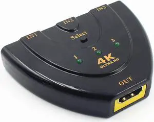 3 Port HDMI Splitter Video Switcher 3 in 1 Out Adapter with Pigtail Cable 4K*2K HDTV HDMI Switch Hub Supports Full HD 4K 1080P 3D Player HD-DVD Sky-STB PS4 Xbox6 (No Pigtail Cable)