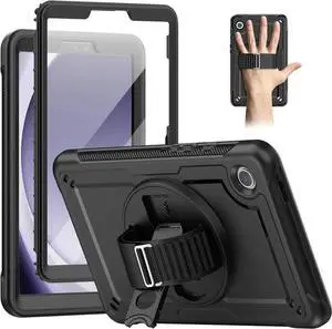 Case for Galaxy Tab A9 Plus Case 11 Inch, Protective with Screen Protector/Rotating Stand/Hand Strap/Pen Holder, Sturdy Light Galaxy A9 Plus Tablet Case 2023 SM-X210/X216/X218, Black