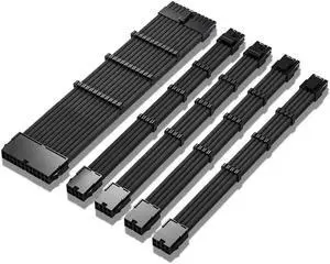 JAENFONG PSU Extension Cable Kit , Solid Color Cable Solid Combo 30cm ATX 24Pin PCI-E 8Pin CPU 8Pin with 15 Combs(Black)