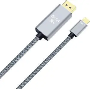 JAENFONG 8K USB-C to DisplayPort Cable 3-Foot 4K@144Hz 8K@60Hz 2K@165Hz USB to DP Adapter Display Port Cord Nylon Braided Aluminum Connector for Monitor Computer Laptop Television Tablet