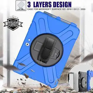 JAENFONG Surface Go 3 Case 2021, Surface Go 2 Case 2020, Surface Go Case 2018 with Pen Holder Heavy Duty Shockproof Rugged Case with Stand Hand Strap and Shoulder Belt for Surface Go-Blue