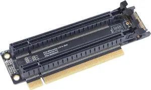 PCI-E 4.0 x16 1 to 2 Expansion Card Gen4 Split Card PCIe-Bifurcation x16 to x8x8 with 20mm Spaced Slots CPU4P Power Supply Port (SATA)