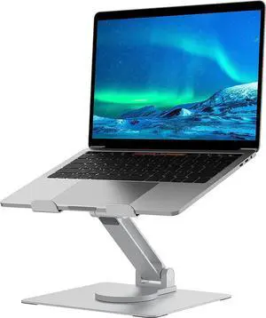 Adjustable Laptop Stand with 360° Rotating Heavy Base, Ergonomic Laptop Riser for Desk, Stable Laptop Holder for Collaborative Working, Suit for 10-15.6" PC Computer, Single Shaft, Silver