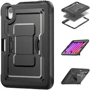 JAENFONCase for iPad Mini 7 Case A17 Pro 2024 (UB Pro), [Built-in Screen Protector & Pencil Holder & Stand] [Support Apple Pencil Charging] Protective Case for iPad Mini 7th/6th Generation 8.3", Black