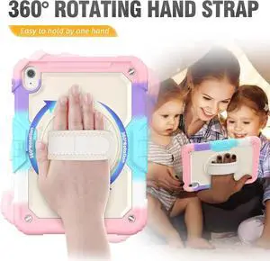 JAENFONG Case for iPad 10th Generation 10.9 inch with Pencil Holder, Screen Protector, Rotating Hand Strap Stand, Heavy Duty Protective for iPad 10 Case A2696 / A2757 / A2777, Pink