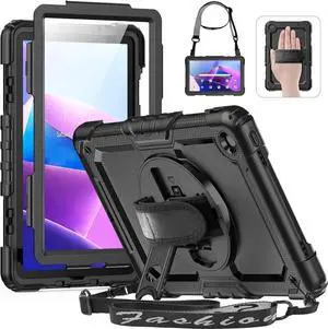 JAENFONG Case for Tab M10 Plus 3rd Gen Case 10.6 Inch, Protective with Screen Protector/Rotating Hand Strap, M10 Plus FHD Tablet Case (TB-125FU TB-128FU TB-128XU) Cover 2022, Black