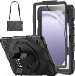 JAENFONG Case for Galaxy Tab A9 Plus Case 11 Inch with Screen Protector/Adjustable Hand Strap/Pen Holder, [3-Layer Drop Poof] A9+ Plus Tablet Case 2023 SM-X210/X216/X218 - Black