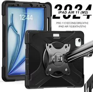 Case for iPad Air 11 Inch M2 2024 Release, iPad Air 5th / 4th Generation 10.9 Inch Case (2022/2020), Heavy Duty Shockproof Protective Case with Pencil Holder and rotating disk with 4 screw holes 75*75