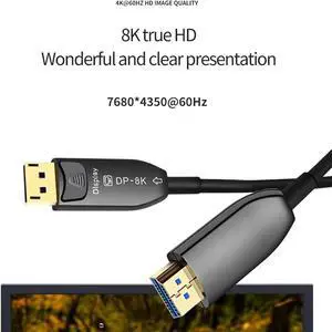 8K@60HZ Optical Fiber DP Cable 32Gbps/48Gbps 250mw High Speed Silicon Line Chip (4:4:4 HDR/RGB eARC HiFi) Compatible with HDMI Device Computer PS4/3 UHD TV Xbox One Projector (1.4 Version,20m)