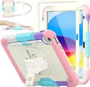 JAENFONG Pad 10th Generation Case 10.9'', Full-Body Drop Protection Case with Screen Protector Pen Holder [360° Rotate Hand Strap/Stand] for Pad 10th Generation 10.9 inch 2022 (Brightblue+Black)